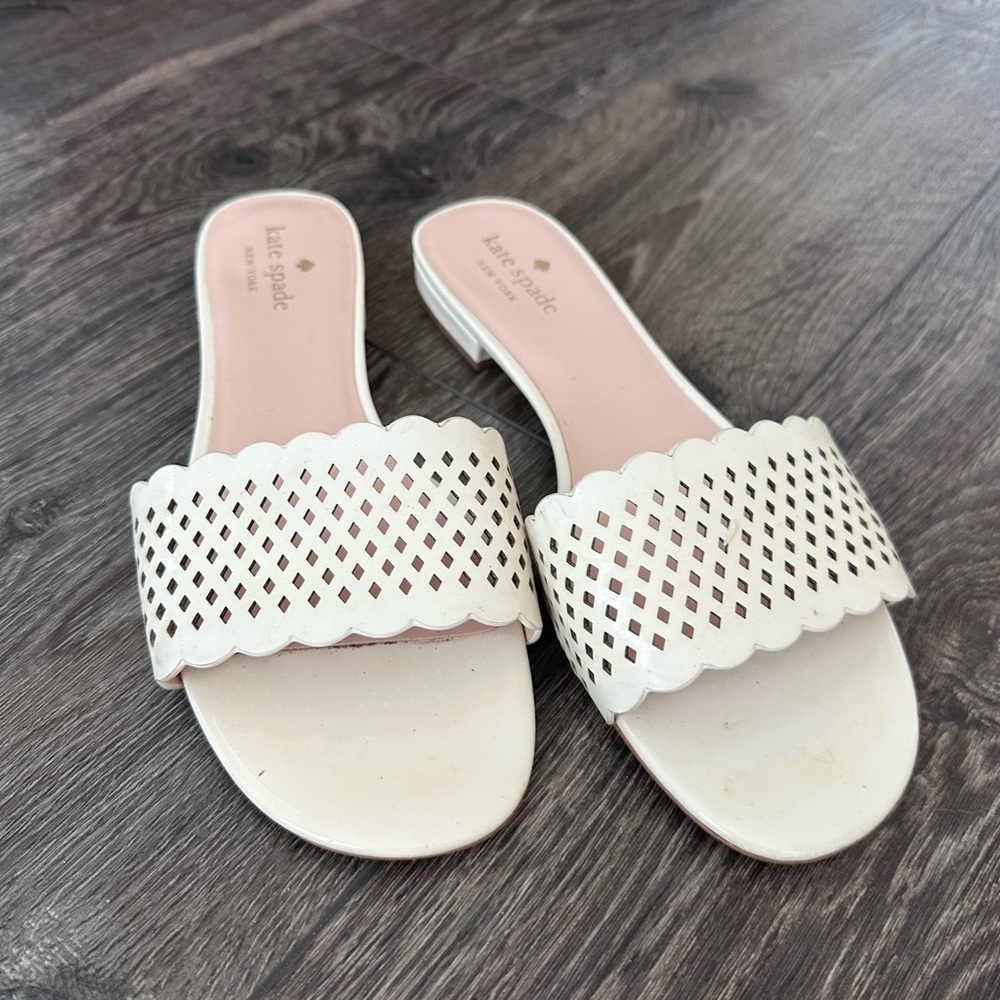 Kate Spade Cream Scalloped Slide Sandals